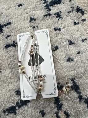 Beaded Multi-Strand White and Gold Necklace -